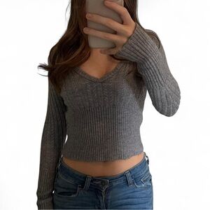 Hollister Charcoal Ribbed Knit Top